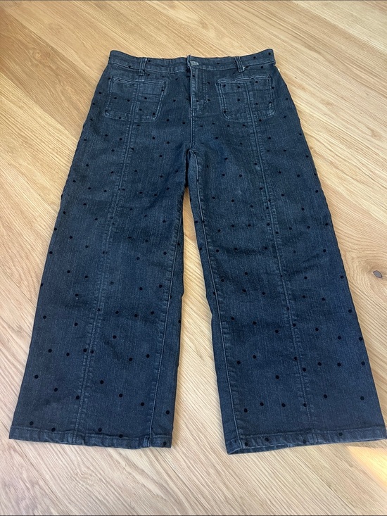 Pilcro and the Letterpress Denim - Pilcro Women’s High Rise Cropped Wide Leg Jeans-Black polka dot size 31